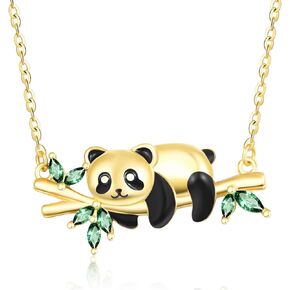 Dreamboat Panda Pendant Necklace for Women 925 Sterling Silver Gold Plated Pandas Jewelry Gifts for Panda Lovers