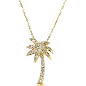 Lovve Cubic Zirconia Palm Tree Necklace with 18 inch chain, Available in Many Color Options