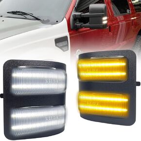 Switchback Side Mirror Marker Lamps For 2008-2016 F250 F350 F450 F550 Super Duty F-ord Pickup Trucks Left&Right Mirrors White LED Parking Running Light Amber LED Turn Signal Lights Black Lens
