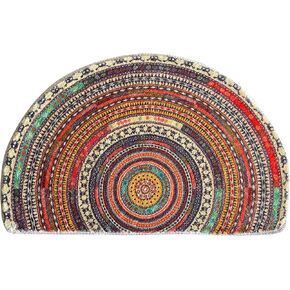 Bathroom Rugs Half Round Door Mat,Semi Circle Bathroom Floor Rug,Mandala Boho Bohemian Non-Slip Welcome Entrance Way Absorbent Bath Mat,Tufted Indoor Rug for Kitchen Living Room 16x24 in