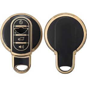 غطاء مفتاح kwmobile متوافق مع مفتاح السيارة الذكي Mini 3 أزرار - واقي حافظة مفتاح السيارة - أبيض/ذهبي