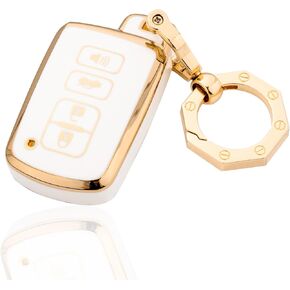 YHC for Toyota Key Fob Cover Car Key Case Shell with Gold Keychain fit Sequoia Tundra Tacoma 4Runner Land Cruise Camry Avalon