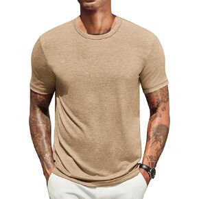COOFANDY Men's T Shirts Short Sleeve Soft Crew Neck Tee Shirts Casual Summer Basic Tops Light Khaki