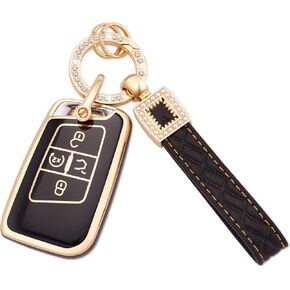 EKALA for Nissan Key Fob Cover 5 Buttons Soft TPU Full Covers Protection Key Case Shell with Leather Keychains Black Gold Fit for Nissan Altima Rogue Sentra Pathfinder Armada Maxima Murano(BP-Nisn-5)
