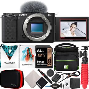 Sony ZV-E10 Mirrorless Alpha APS-C Interchangeable Lens Vlog Camera Body ILCZV-E10/B Black Bundle with CPS 2 YR Extended Protection Pack + Deco Gear Case + 128GB Memory Card & Accessories Kit