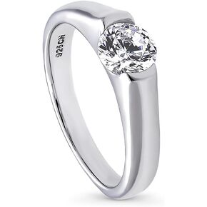 BERRICLE Sterling Silver Solitaire Wedding Engagement Rings 0.8 Carat Half Bezel Set Round Cut Cubic Zirconia CZ Ring for Women, Rhodium Plated Size 4-10
