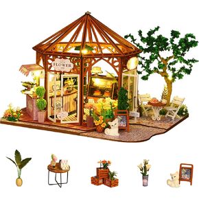 Flever Dollhouse Miniature DIY House Kit Creative Room with Furniture for Romantic Artwork Gift-Rose Garden Tea House