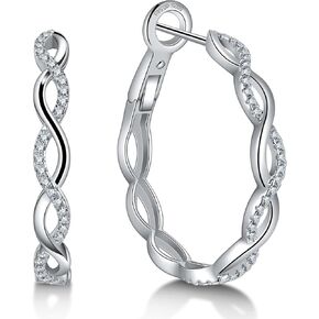 Ladylike Moissanite Huggie Hoop Earrings for Women 925 Sterling Silver with 18K White Gold Plated Twisted Thick Round Loops Hypoallergenic and Lightweight Earrings 30MM