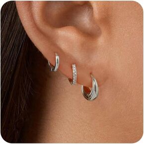 Gold Chunky Hoop Earrings Set for Women, 14K Gold Plated Huggie Small Hoop Earring Hypoallergenic, Thick Open Hoops Earring Lightweight