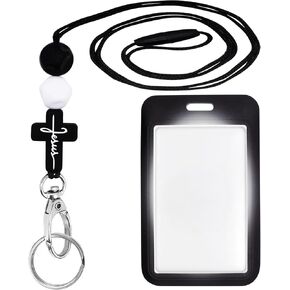 BIHRTC Silicone ID Badge Holders with Beaded Necklace Lanyard Vertical ID Card Holders for Women Nurses Teacher Office School