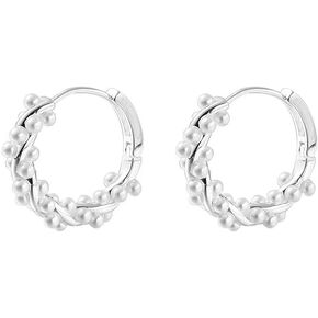 ONLYJUMP Pearl Chunky Gold Hoop Earring For Women 18K Gold Plated Dainty Pearl Earrings - Pearl Hoop Earrings Trendy Jewelry Gifts