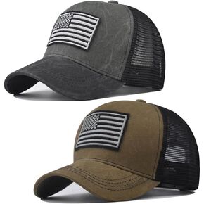 2 Pcs American Flag Hat,USA Baseball Cap for Men Women,Low Profile USA Plain Trucker Hat