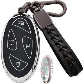 for Hyundai Ioniq 6 Key Fob Cover, Premium TPU with Leather Keychain Keyless Smart Remote Protection Key Fob Case Shell Fit for 2023 2024 Hyundai Ioniq 6 Grandeur GN7 KONA 7 Buttons, Red