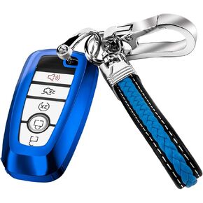 Key Fob Cover Case for Ford Soft TPU Key Holder Full Coverage Car Key Protector with Leather Keychain Lanyard for Ford Explorer Mustang Fusion Escape F150 F250 F350 F450 F550 Edge, Red