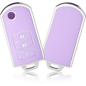 OFFCURVE Key Fob Cover for Mazda, Special Key Fob Case Cover Holder for Mazda 2 3 5 6 RX8 CX5 CX7 CX9 MX5 MPV Miata Smart Car Accessories, Purple Silver