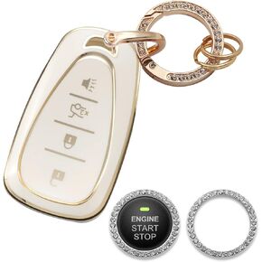 for Chevy Key Fob Cover Compatible with Chevrolet 2016-2020 Chevy Malibu Camaro Cruze Traverse Spark Equinox Blazer Volt Bolt 4 BTS, Soft TPU Key Shell Case with Bling Ring Car Sticker Black