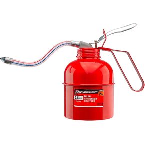 Powerbuilt Oil Lubrication Can 1 Pint Capacity, Thumb Lever Pump Handle, Flexible Hose Spout, Car, Machinery - Red 643026