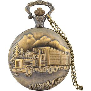 1Pcs Men's Vintage Big Truck Forest Pointer Pocket Watch with Chain for Car Truckers Gift