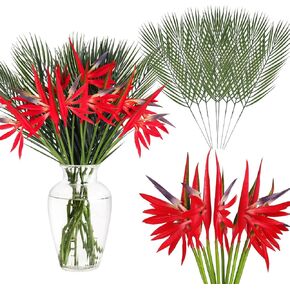 28 Pcs Artificial Bird of Paradise Plant 22 Inch Faux Tropical Flowers and 19.7 Inch Fake Palm Leaves with Stems for Garden Verandah Wedding Floral Arrangement Hawaiian Luau Decorations