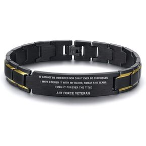 Air Force Veterans Bracelet Gifts - Air Force Veterans Bracelet Christmas - Air Force Vets Birthday Gift - Men Black Stainless Steel Bracelet Gift - I own it forever the title Air Force Veteran