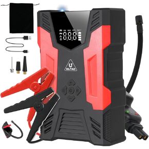 Jump Starter with Air Compressor - 4000A Portable Jump Pack for Car Battery(All Gas/10L Diesel),25000mAh 150PSI 12V Air Pump with Digital Display, 3 Modes LED Light, Smart Jumper Cable