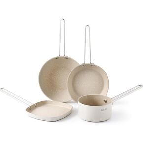 THE ROCK Mini Nonstick Pots and Pans Set, 4pc Portion Control Cookware Set with Rock.Tec, Stackable Kitchen Set with Stainless Steel Handle, Scratch/Stain/Crack Proof, Oven & Dishwasher Safe, Black