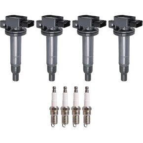 ENA Set of 4 Ignition Coil Pack UF316 with 4 Iridium Spark Plug 7090 1.5 L4 Compatible with Scion Toyota Echo Prius Yaris xA xB 2000-2018 1.5L Replacement for 9091902240 C1304 UF316T