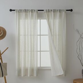 Sheer White-Gray Curtains for Living Room, 63 Inch Length, Solid Voile Curtain Draperies for Bedroom, W42 X L63 Inch, 2 Panels(White-Gray)