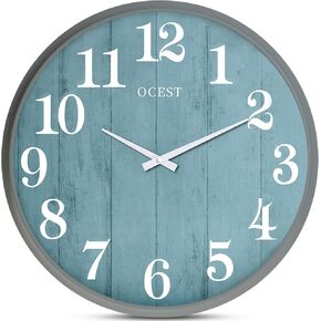 OCEST Wall Clock-18 Inch Silent Non-Ticking Large Wall Clocks Battery Operated, Woodgrain Design Coastal Country Style Wall Clock Decorative for Living Room, Kitchen, Home,Bathroom, Bedroom,Farmhouse