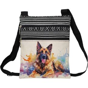 German Shepherd Messenger Bag Small Ethnic Pattern Printed Adjustable Strap Crossbody Zipper Bag German Shepherd Phone Bag Wallet Cute Shoulder Handbag for Women