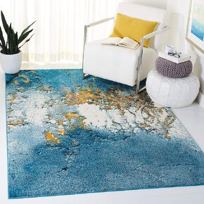 SAFAVIEH Glacier Collection 2'7" x 5' Blue/Gold GLA125M Modern Abstract Non-Shedding Living Room Bedroom Area Rug