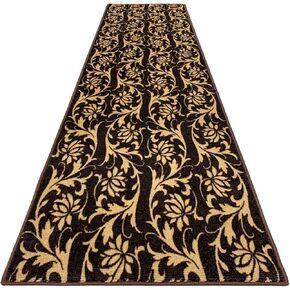 House, Home and More Skid-Resistant Carpet Runner – Laurel Lane – Espresso Brown & Golden Cream – 6 Feet X 26 Inches