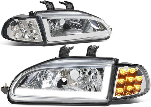 PM PERFORMOTOR DRL+Turn Signal Headlight Corner Lamps Replacement Compatible with 92-95 Honda Civic 2/3Door DRL Requires Wiring into Existing Lighting Harness, Black Clear, PMHL-HCIV2D-9295-LB-L-BC in Saudi Arabia