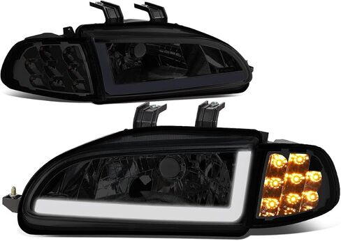 PM PERFORMOTOR DRL+Turn Signal Headlight Corner Lamps Replacement Compatible with 92-95 Honda Civic 2/3Door DRL Requires Wiring into Existing Lighting Harness, Black Clear, PMHL-HCIV2D-9295-LB-L-BC in Saudi Arabia