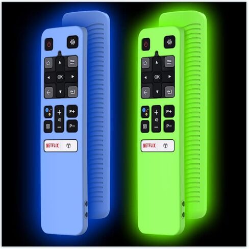 [2 Pack] WQNIDE Case for TCL RC802V FMR1 FNR1 Smart Voice Remote Control, Silicone Protective Cover Shockproof Anti Slip Anti-Lost Glowing(Glowgreen and Glowblue) in Kuwait