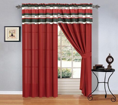 مجموعة ستائر زهور الكركديه الحديثة باللون العنابي والأحمر والأسود والأبيض من Grand Linen مقاس 120 بوصة عرض × 84 بوصة طول (قطعتان من ألواح مقاس 58 بوصة × 84 بوصة) in Kuwait