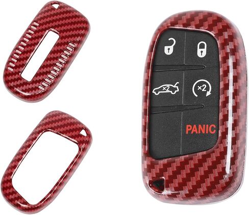 JeCar Red Carbon Fiber Key Fob Cover Fit for 2015-2019 Dodge Challenger / 2011-2019 Charger / 2014-2019 Durango Key Fob Shell Protector Remote Control Smart Key Case in Kuwait