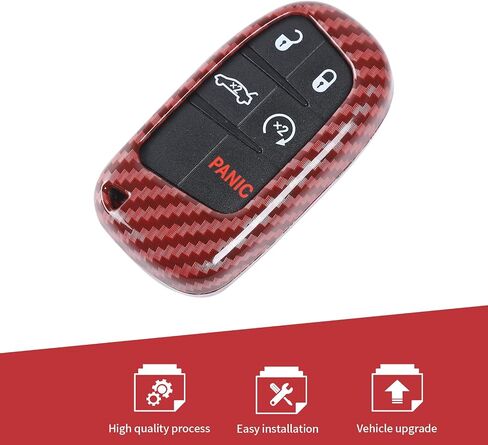 JeCar Red Carbon Fiber Key Fob Cover Fit for 2015-2019 Dodge Challenger / 2011-2019 Charger / 2014-2019 Durango Key Fob Shell Protector Remote Control Smart Key Case in Kuwait