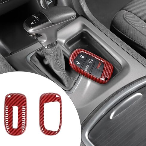 JeCar Red Carbon Fiber Key Fob Cover Fit for 2015-2019 Dodge Challenger / 2011-2019 Charger / 2014-2019 Durango Key Fob Shell Protector Remote Control Smart Key Case in Kuwait