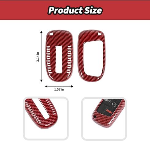 JeCar Red Carbon Fiber Key Fob Cover Fit for 2015-2019 Dodge Challenger / 2011-2019 Charger / 2014-2019 Durango Key Fob Shell Protector Remote Control Smart Key Case in Kuwait