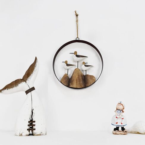 Aecipl Nautical Wood Wall Decoration Rustic Wooden Hanging Ocean Home Decor Hand Carved Beach Themed Ornament for Door (Round, A) in Kuwait