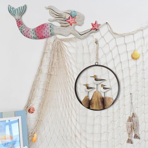 Aecipl Nautical Wood Wall Decoration Rustic Wooden Hanging Ocean Home Decor Hand Carved Beach Themed Ornament for Door (Round, A) in Kuwait