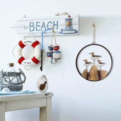 Aecipl Nautical Wood Wall Decoration Rustic Wooden Hanging Ocean Home Decor Hand Carved Beach Themed Ornament for Door (Round, A) in Kuwait