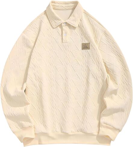 ROSE GAL Rosegal Men's Geometric Textured Label Design Turn-down Collar Long Sleeves Pullover Sweatshirt in Saudi Arabia