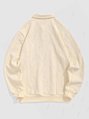 ROSE GAL Rosegal Men's Geometric Textured Label Design Turn-down Collar Long Sleeves Pullover Sweatshirt in Saudi Arabia