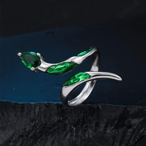 خواتم ثعبان JXGXB للنساء، خاتم سليذرين على شكل حيوان رائع قابل للتعديل على شكل ثعبان أخضر على شكل ثعبان مجوهرات عصرية in Kuwait