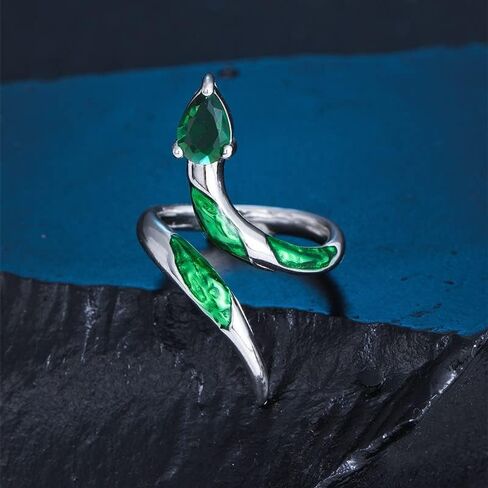 خواتم ثعبان JXGXB للنساء، خاتم سليذرين على شكل حيوان رائع قابل للتعديل على شكل ثعبان أخضر على شكل ثعبان مجوهرات عصرية in Kuwait
