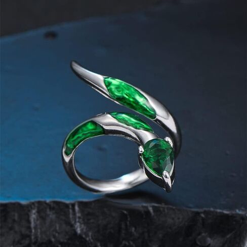 خواتم ثعبان JXGXB للنساء، خاتم سليذرين على شكل حيوان رائع قابل للتعديل على شكل ثعبان أخضر على شكل ثعبان مجوهرات عصرية in Kuwait