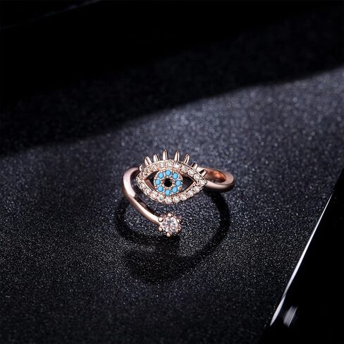 Evil Eye Ring, Lucky Blue Evil Eye Ring Cubic Zirconia Adjustable Wrap Open Ring Blue Eye Rings for Women in Kuwait