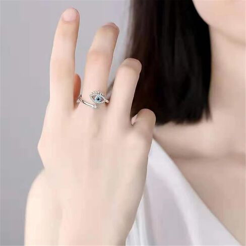 Evil Eye Ring, Lucky Blue Evil Eye Ring Cubic Zirconia Adjustable Wrap Open Ring Blue Eye Rings for Women in Kuwait